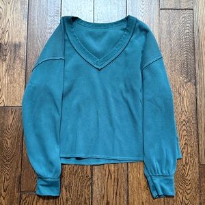 Hollister Gilly Hicks Waffle Thermal V-Neck Size Large Deep Teal